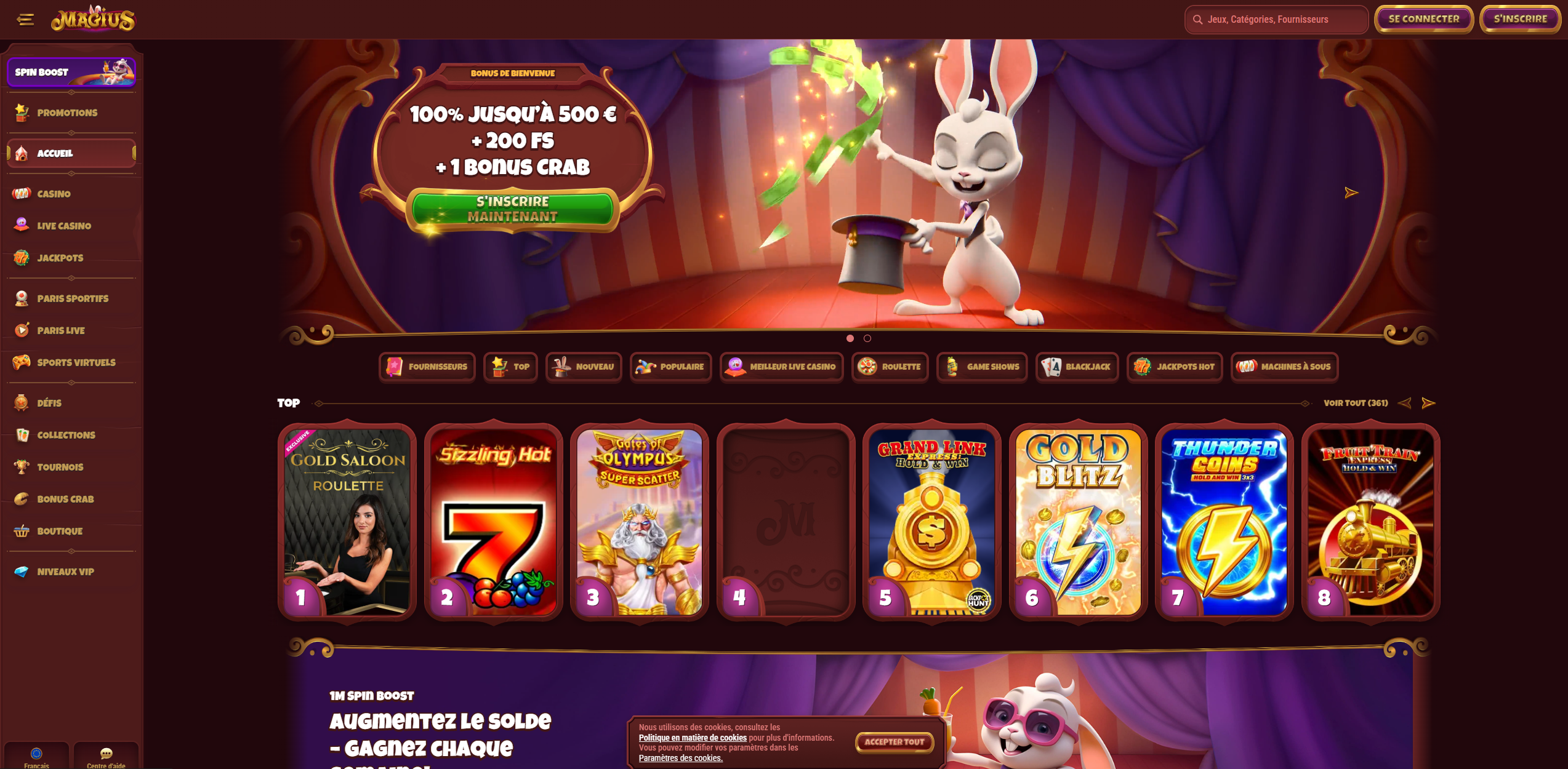 Capture d'écran de l'interface du Casino Magius